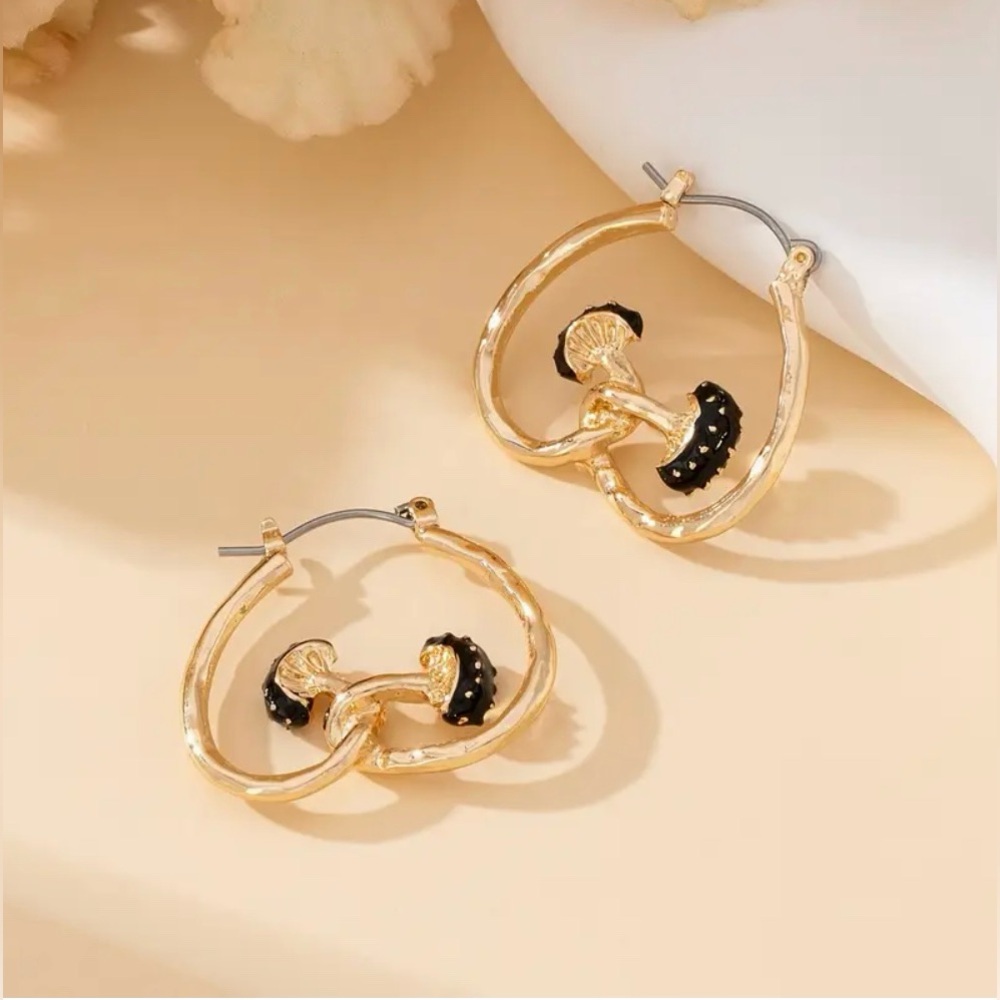 Mushroom Bohemian Hoop Earrings New